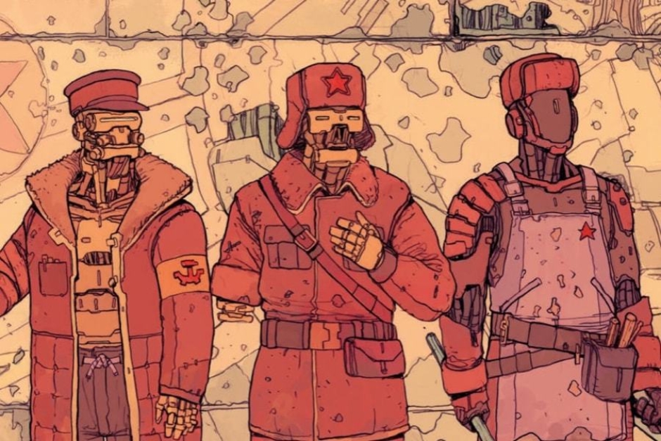 <p><strong>Figure 2.4</strong> Working class robots are seen wearing the symbols on armbands, caps and work aprons.</p>