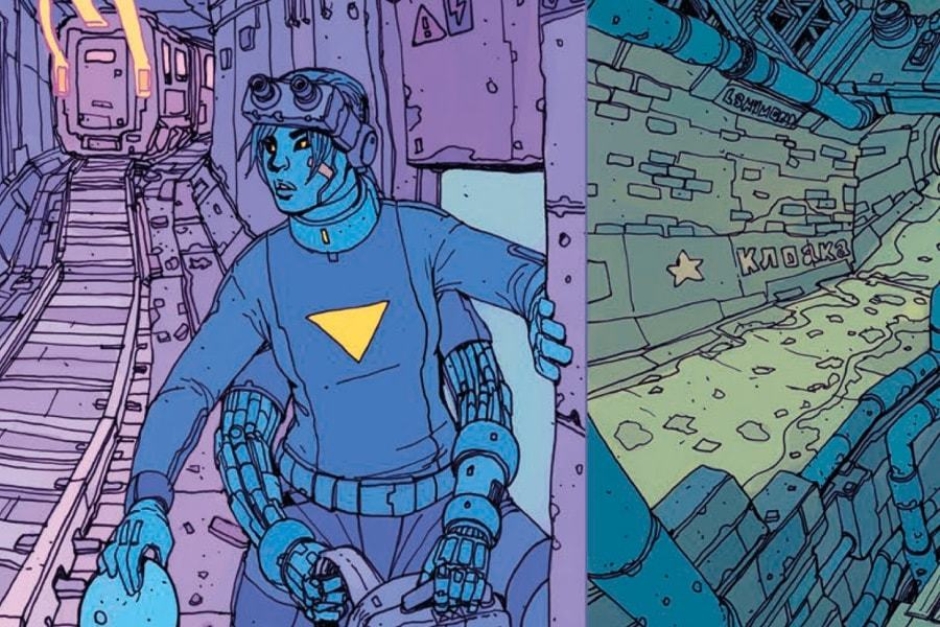 <p><strong>Figure 2.5</strong> As Sai navigates the underground of L3n1ngrad in the Eastern Frontier Federation, we see the inverted triangle on her shirt.</p>