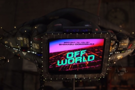 <p><strong>Figure 1.3</strong> The end of the Off-world advertisement, revealing the company that operates the colonies — the Shimago-Domínguez Corporation. Source: Adam Savage’s Tested, YouTube</p>