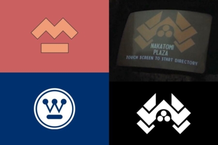 <p><strong>Figure 3.1</strong> The corporate logo for Murakami Systems resembles the Westinghouse logo, and that of the fictional Nakatomi Corporation, from the 1988 film <em>Die Hard</em>.</p>