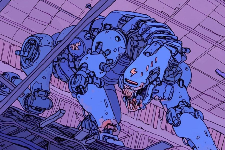 <p><strong>Figure 3.4</strong> The Ministry of Information seal and the lightning bolt are seen on the vicious robotic dogs that are used to hunt political dissidents.</p>