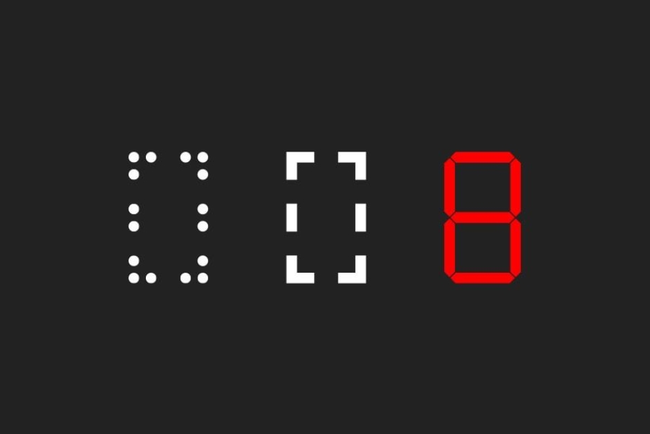 <p><strong>Figure 2.6</strong> The characters feature horizontal and vertical breaks, that give the lettering a segmented appearance — like a dot matrix display imitating something like a 7-segment electronic display.</p>