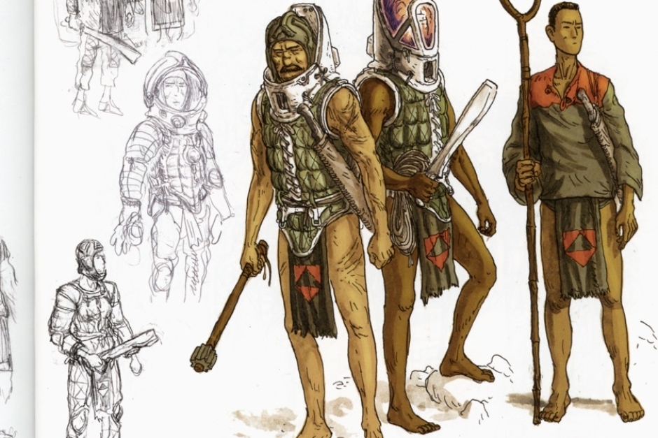 <p><strong>Figure 2.10</strong> In Simon Roy’s sketches and preliminary drawings, we get a good look at how the Habsec symbol is worn by troopers.</p>