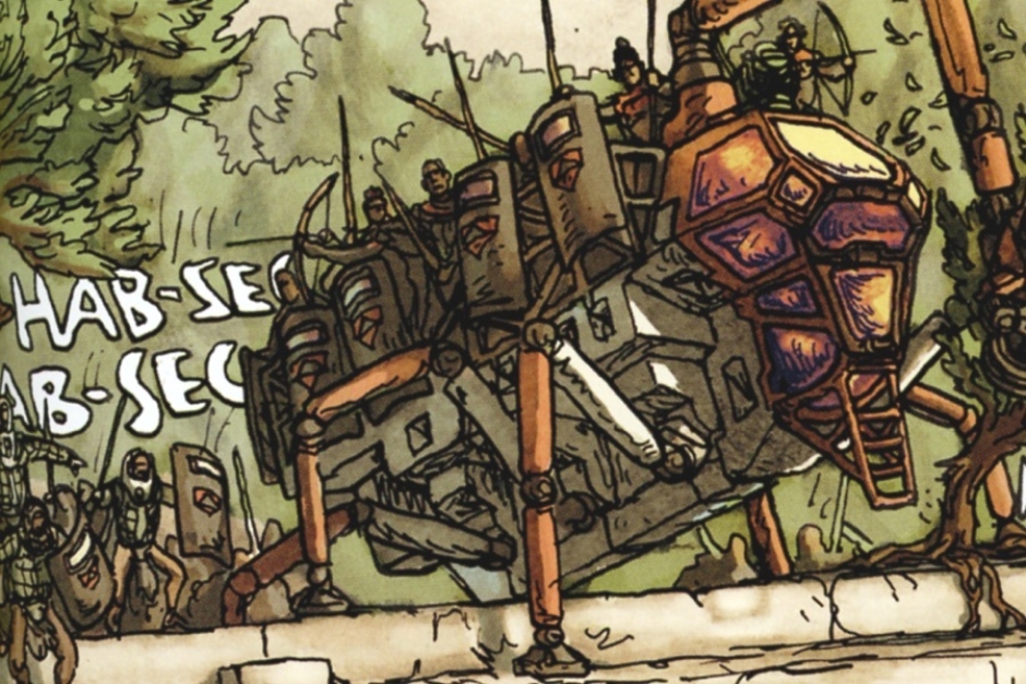 <p><strong>Figure 2.7</strong> As additional troopers arrive on the scene, we see that they bear the Habsec symbol on their riot shields.</p>