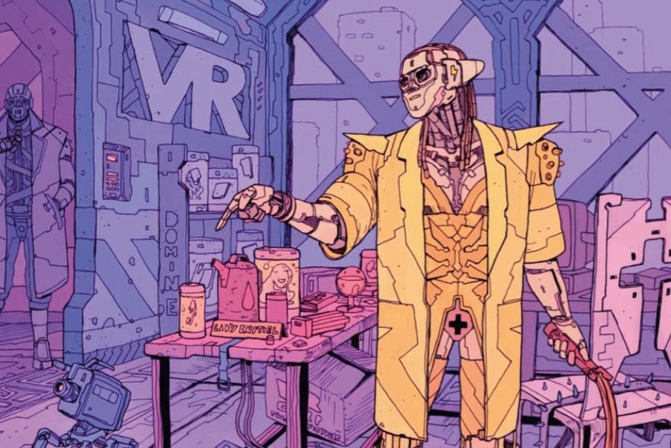 <p><strong>Figure 2.1</strong> The VR monogram can be seen in the background of Lady Reytiel’s office, where it is built into the wall.</p>